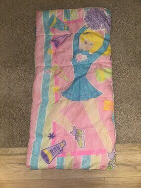 Vintage 90s Mattel Barbie Cheerleader Sleeping Bag with Pastel Design retro camp